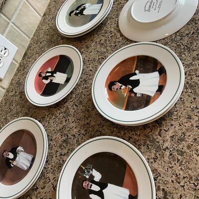 Vintage Guy Buffet Sommelier "The Bad Tip" Williams-Sonoma Salad/Appetizer/Desert plates set of 9 MINT