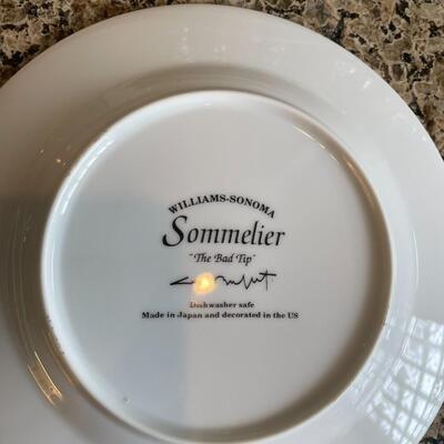 Vintage Guy Buffet Sommelier "The Bad Tip" Williams-Sonoma Salad/Appetizer/Desert plates set of 9 MINT