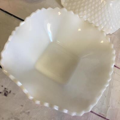 3 scalloped Milk Glass Candy Dishes