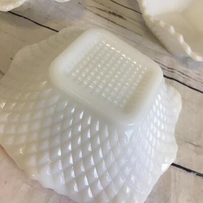 3 scalloped Milk Glass Candy Dishes