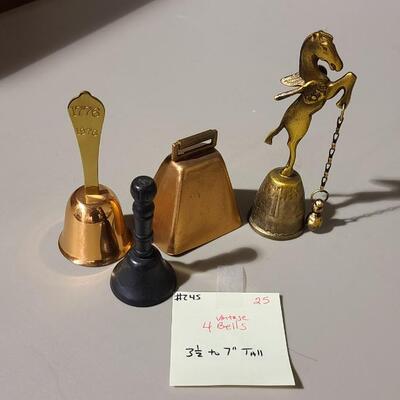 Lot - Four (4) Vintage  Bells -Item #245 - 3Â½" to 7"T