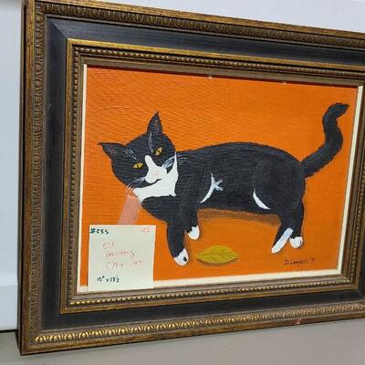 1971 Oil Painting Black and White Cat 15" x 18Â½" -Item #255