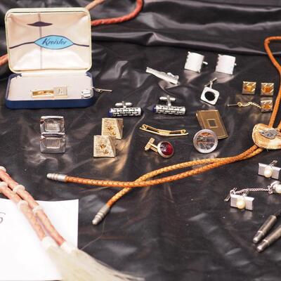 Lot 115 Bolo ties, cufflinks, Tie Bars, Dicroic Glass and other Jewelry