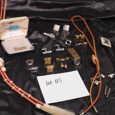Lot 115 Bolo ties, cufflinks, Tie Bars, Dicroic Glass and other Jewelry