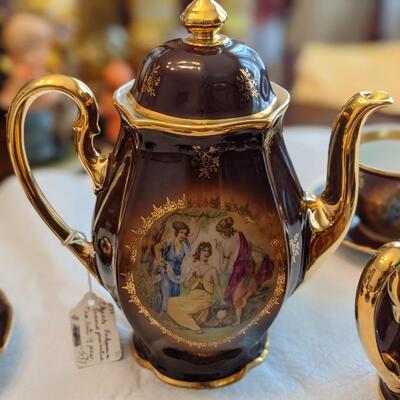 Czech/Bohemian tea set with gold trim, hand painted