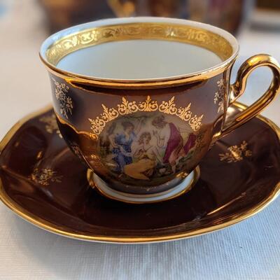 Czech/Bohemian tea set with gold trim, hand painted