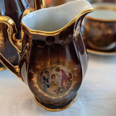 Czech/Bohemian tea set with gold trim, hand painted