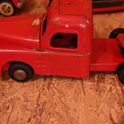 Red metal tow truck
