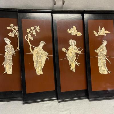 Vintage Chinese Asian Wall Panels (set of 4) Chinoiseries Decor carved soapstone / wood George Zee Hong Kong