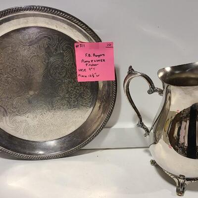 Rodgers Silverplate Plate and Water Pitcher -Item #311  Pitcher  9"T Plate  12Â½"W