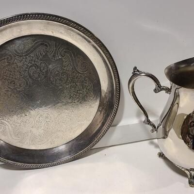 Rodgers Silverplate Plate and Water Pitcher -Item #311  Pitcher  9"T Plate  12Â½"W