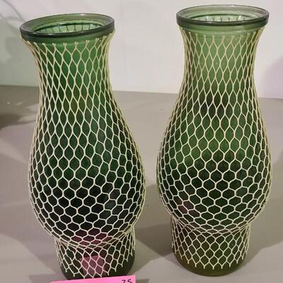 2 Green Glass Candles -Item #310