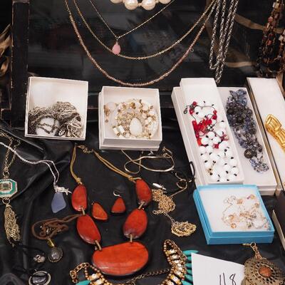 Lot 118 Necklaces and glass display