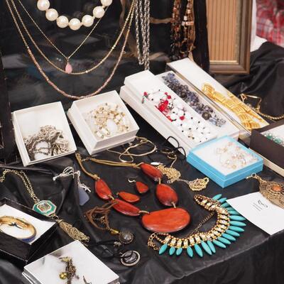Lot 118 Necklaces and glass display