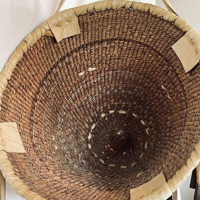 Lot 15  Apache Burden Basket Fringe Metal Cones Native American 