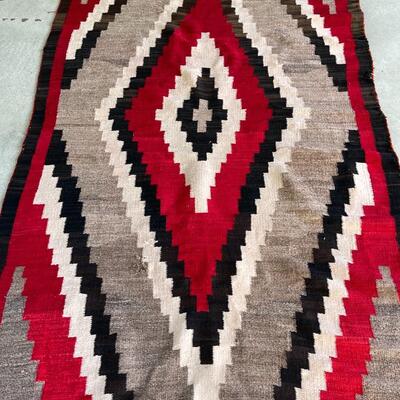 Lot 16  Native American Large Navajo Weaving Rug Diamond Pattern AS IS 
