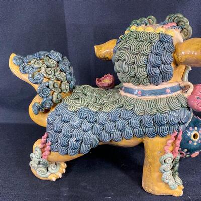 Vintage Colorful Asian Foo Dog Figurine Pottery Statue 