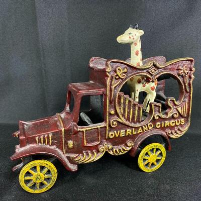 Vintage Cast Iron Overland Circus Car with Giraffe Doorstop 