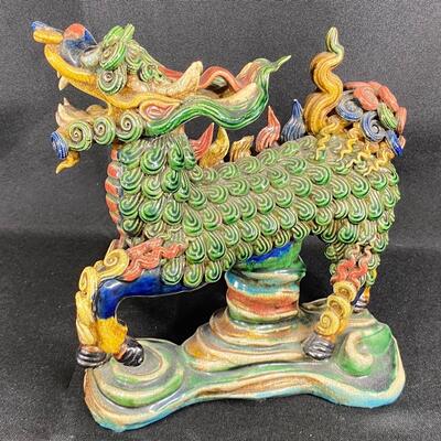 Colorful WuCai Asian Pottery Foo Dog Dragon Lion Statue Figurine