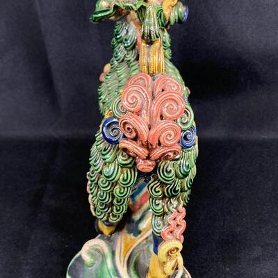 Colorful WuCai Asian Pottery Foo Dog Dragon Lion Statue Figurine