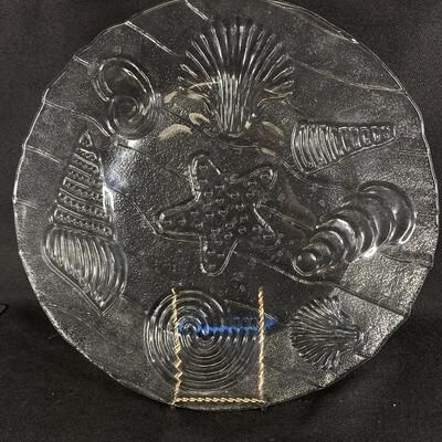 Seashell Embossed Glass Serving Plate Platter