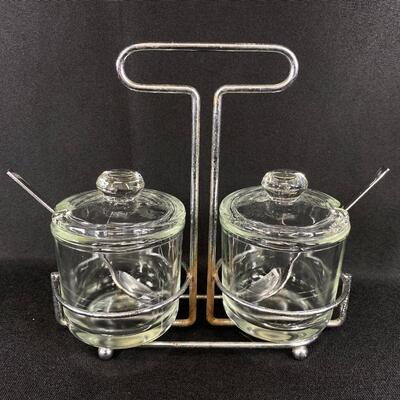 Vintage Cafe Restaurant Style Jam Jelly Jar Caddy with Lidded Jars & Spoons