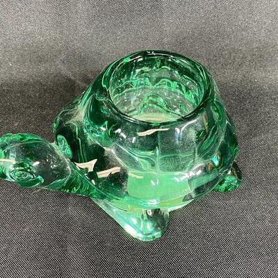 Green Glass Turtle Tortoise Votive Candle Holder 
