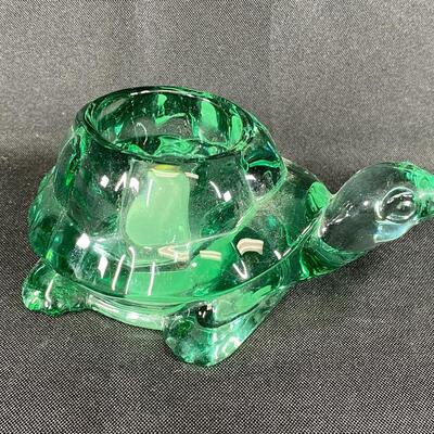 Green Glass Turtle Tortoise Votive Candle Holder 