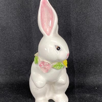 White Rabbit with Flowers Figurine