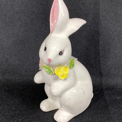 White Rabbit with Flowers Figurine