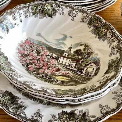 Lot 23  Vintage Set of Dishes Johnson Bros. Transfer Ware The Friendly Village Service for 8