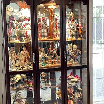 Lot 28  One Piece Glass Lighted Display Case w/Dark Wood Cabinetry 