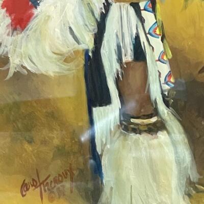 Lot 32  Original Pastel Painting Native American Youth Pow Wow Regalia by Carol Theroux