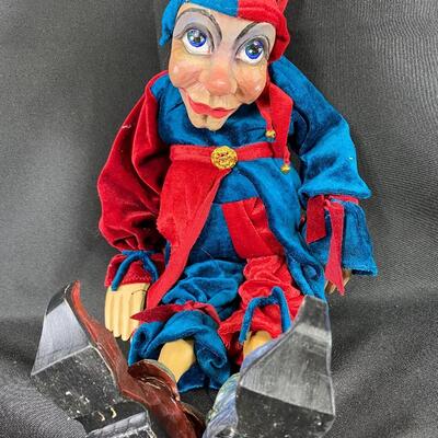 Red & Blue Court Jester Wood String Puppet Marionette