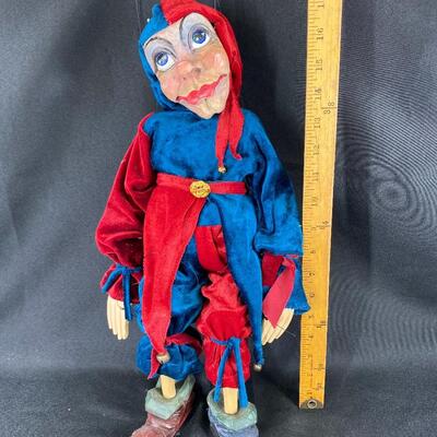 Red & Blue Court Jester Wood String Puppet Marionette