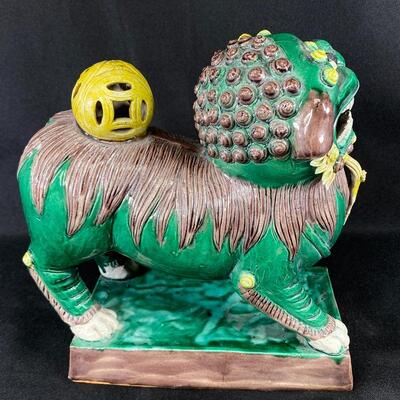 Green & Yellow Foo Dog Lion Dragon Figurine Statue Bookends