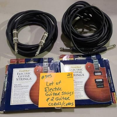 Lot of 2 Guitar Amp Cords and 2 sets of Electric Guitar Strings -Item #395