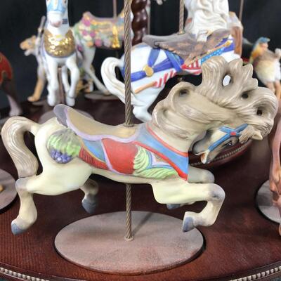 Franklin Mint Circus Animal Carousel Horse Figurine Set with Turning Display