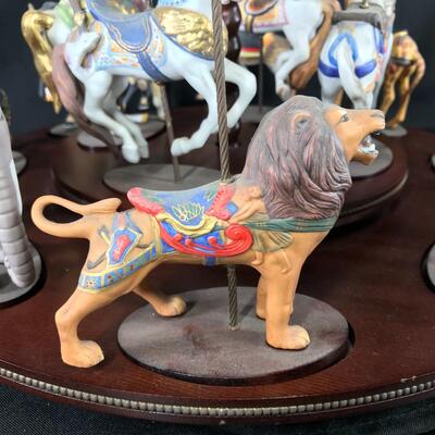 Franklin Mint Circus Animal Carousel Horse Figurine Set with Turning Display