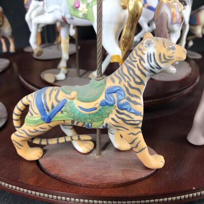 Franklin Mint Circus Animal Carousel Horse Figurine Set with Turning Display