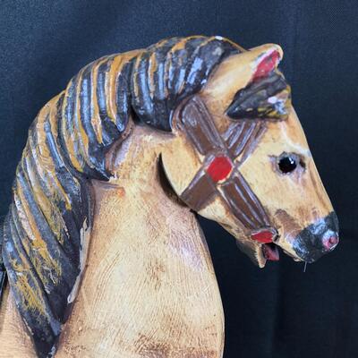 Set of 2 Large Rustic Pull Along Ride On Horse Replicas