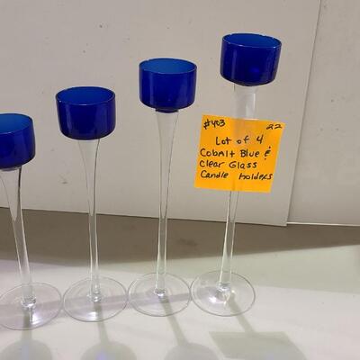 4 Cobalt Blue/Clear Candle Holders -Item #403