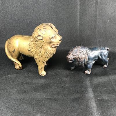 2 Vintage Cast Iron Lion Coin Banks