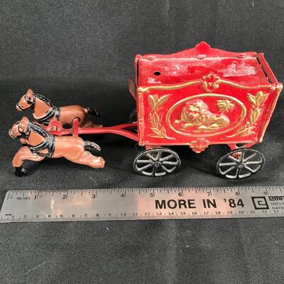 Vintage Painted Cast Iron Horse-Drawn Circus Wagon
