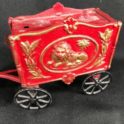 Vintage Painted Cast Iron Horse-Drawn Circus Wagon