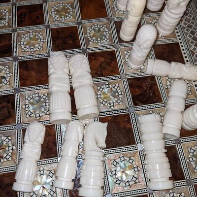 Excellent condition, no chips mother of pearl chess set
