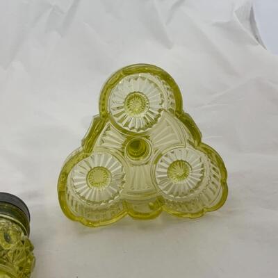 -3- ANTIQUE | Vibrant Chartreuse Condiment Set | Pressed Glass