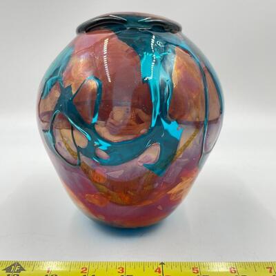 BLUE AND BRONZE GLASS VASE