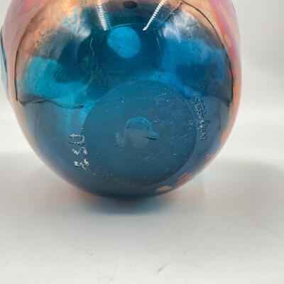 BLUE AND BRONZE GLASS VASE