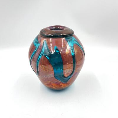BLUE AND BRONZE GLASS VASE
